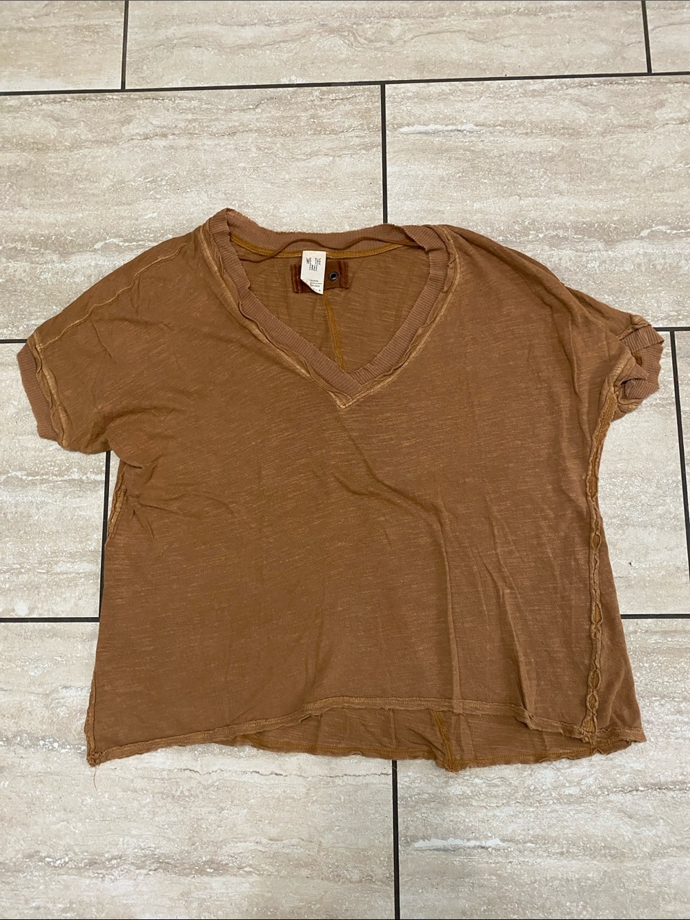 We The Free Cropped V-Neck Tee in Rust Brown